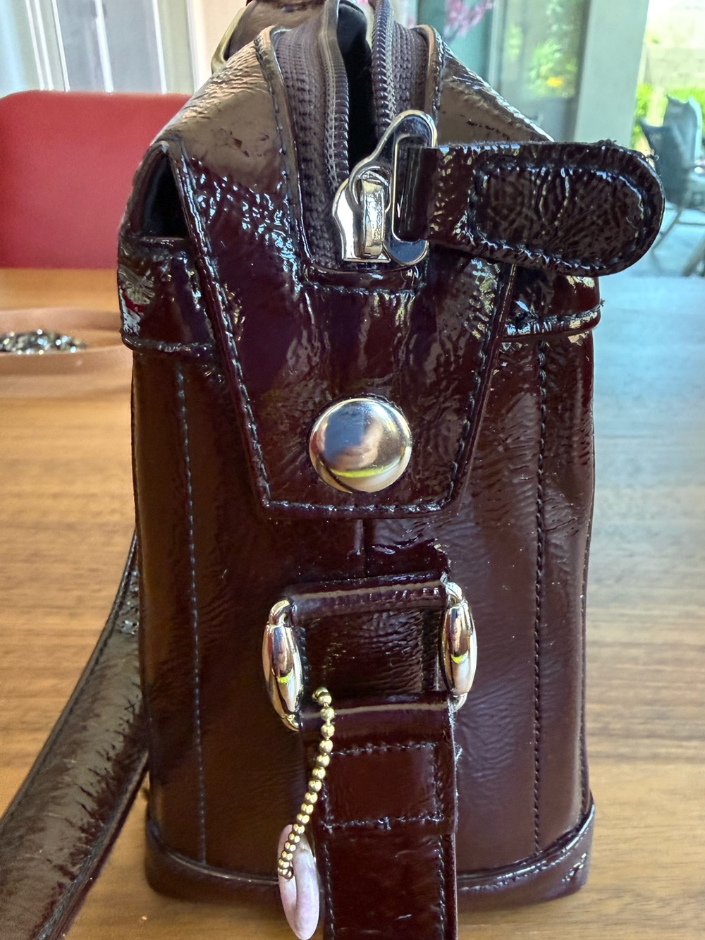 SAS brand Patent Leather Crossbody Bag in Deep Burgundy - Women Bags